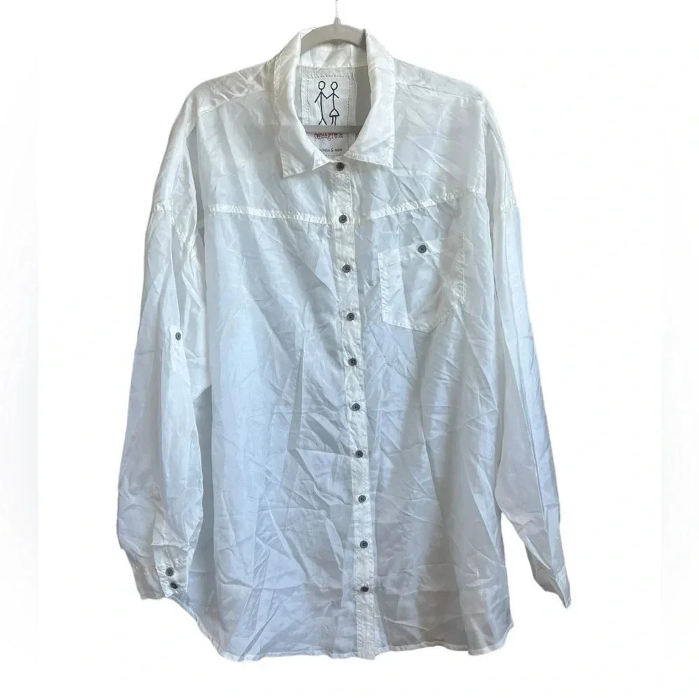 Pete and Greta 100% Silk Ivory Oversized Button Down Blouse Size XL